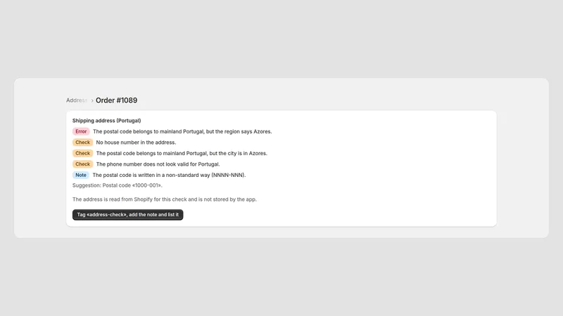 Caravel Address Check — Weryfikacja zamówienia
