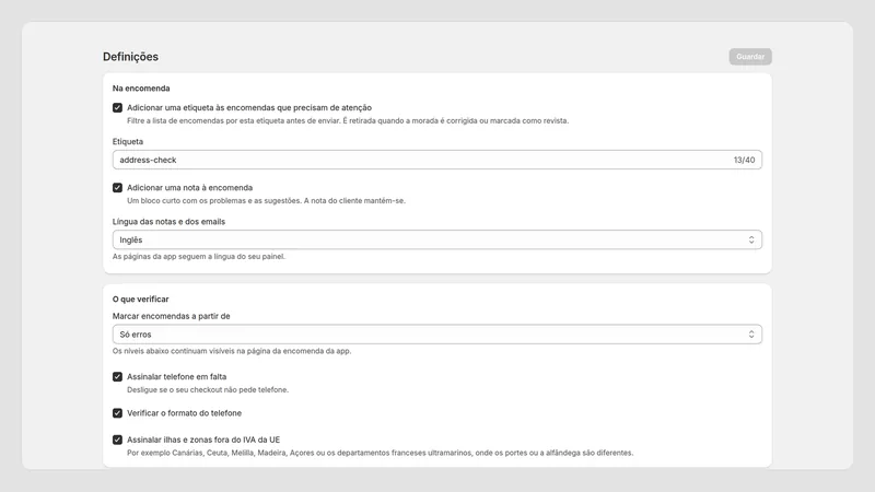 Caravel Address Check — Definições