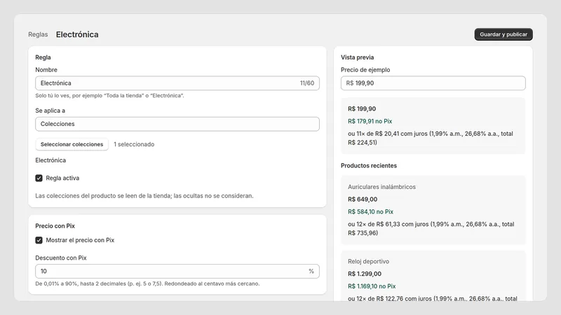 Caravel Pix Price — Editor de reglas