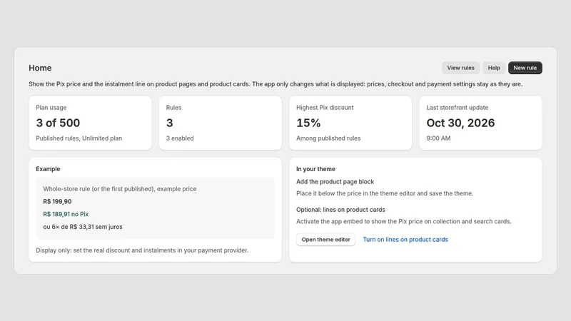Caravel Pix Price — Painel