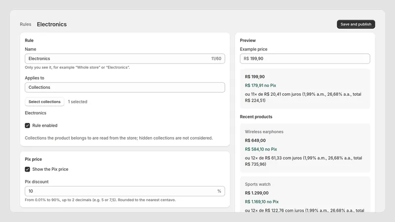 Caravel Pix Price — Editor de regras