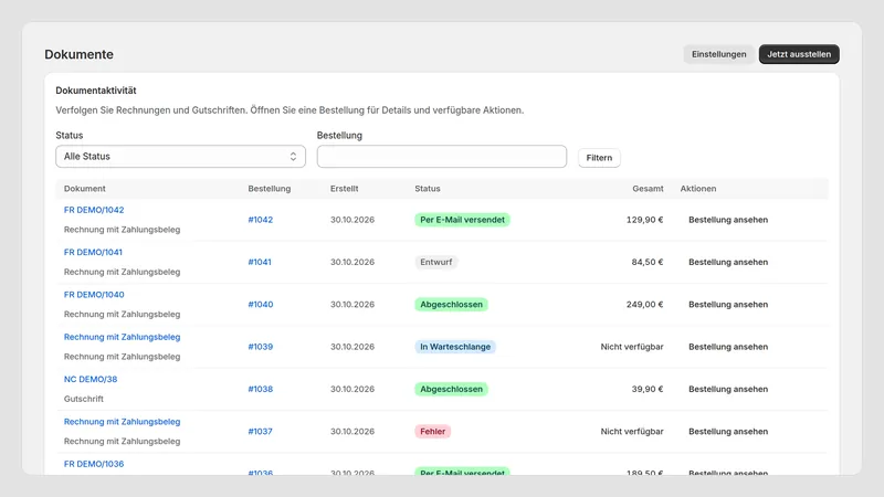 Caravel Invoice PT — Dokumente
