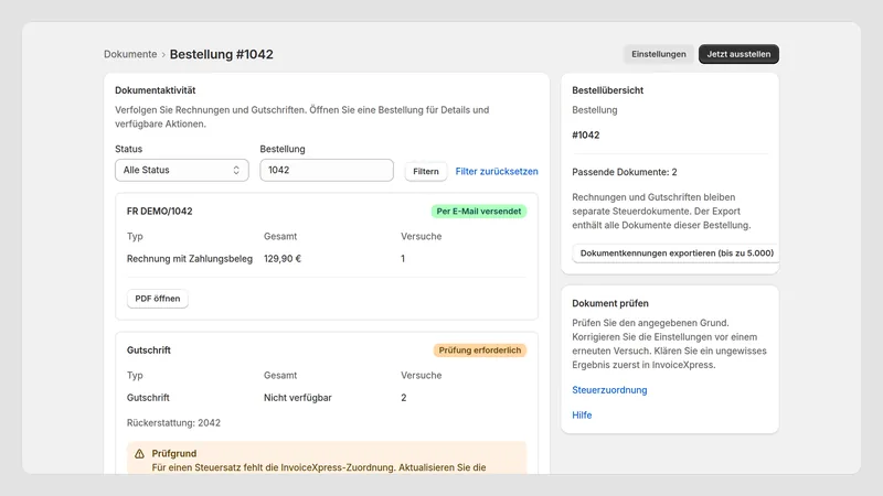 Caravel Invoice PT — Bestellprüfung