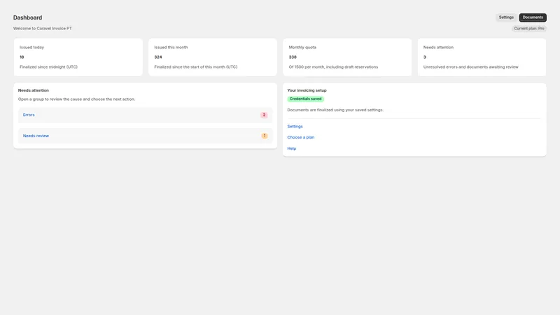 Caravel Invoice PT — Dashboard