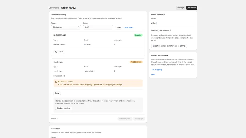Caravel Invoice PT — Order review