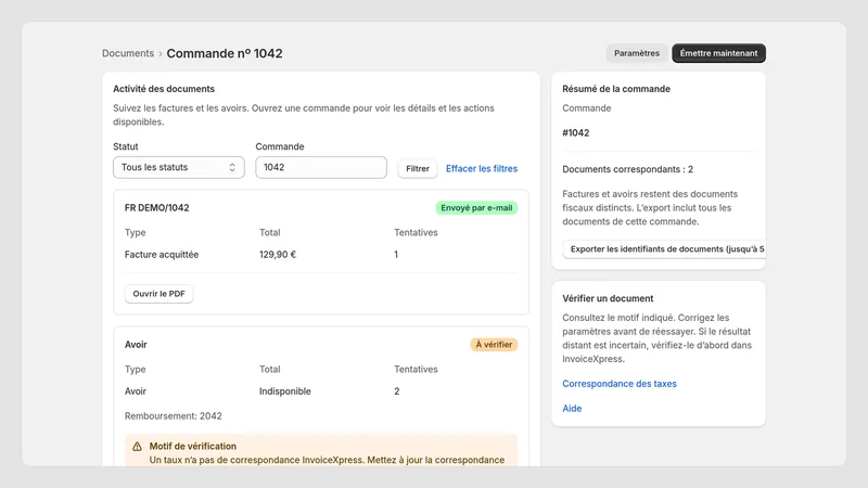 Caravel Invoice PT — Vérification de commande