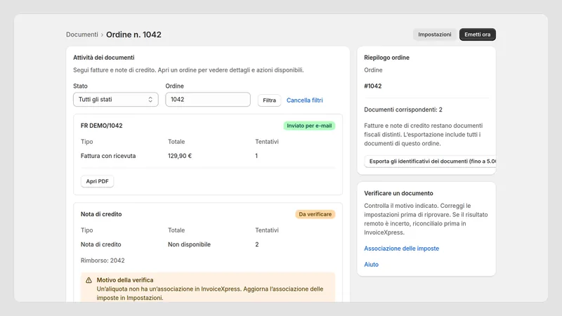 Caravel Invoice PT — Revisione ordine