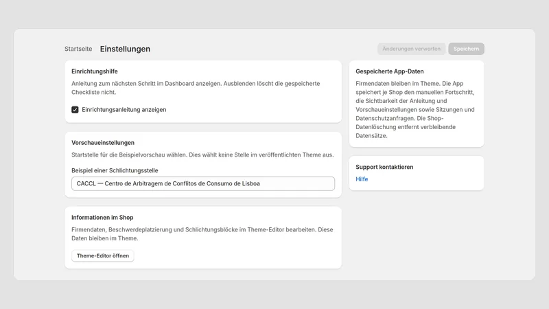 Caravel Legal PT — Einstellungen
