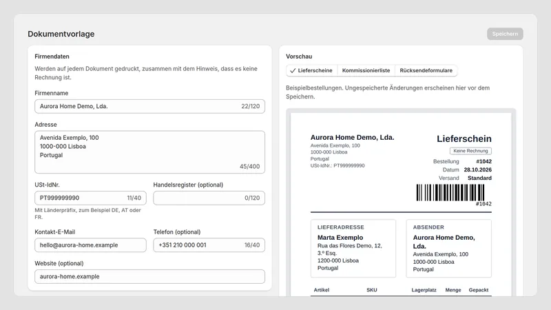 Caravel Packing Slips — Vorlage