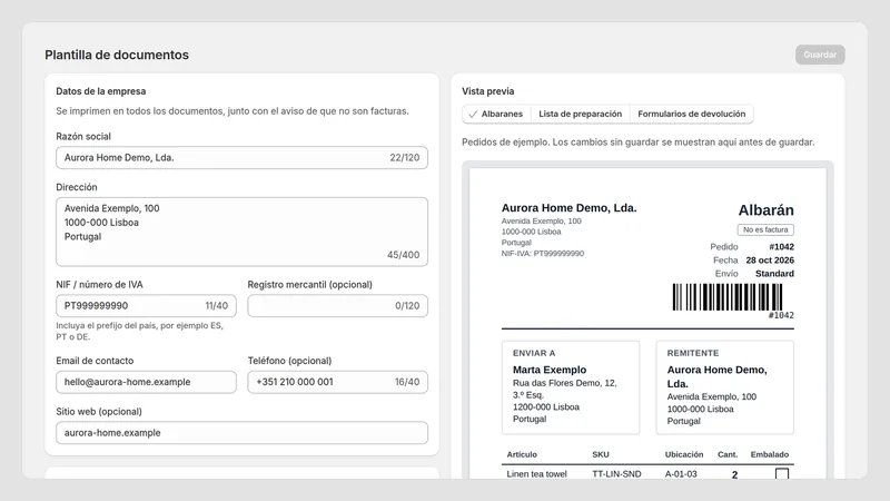 Caravel Packing Slips — Plantilla