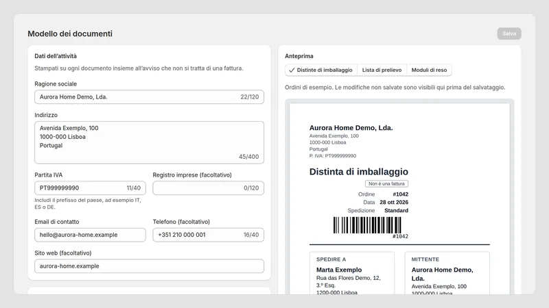 Caravel Packing Slips — Modello