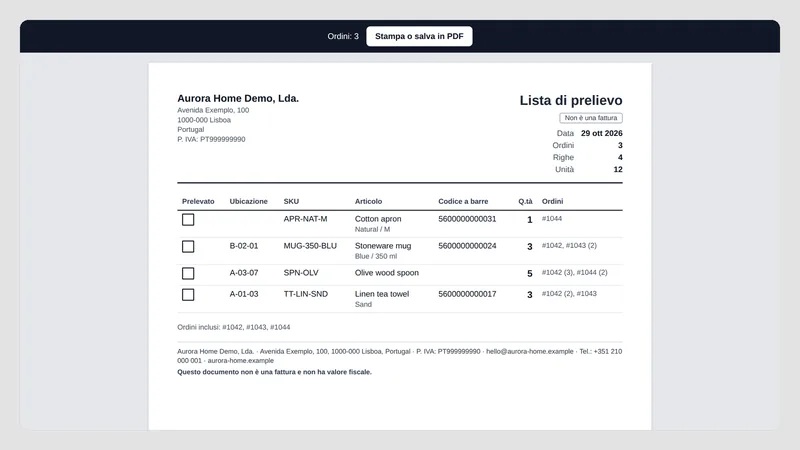 Caravel Packing Slips — Lista di prelievo
