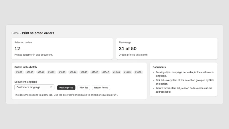 Caravel Packing Slips — In bulk afdrukken