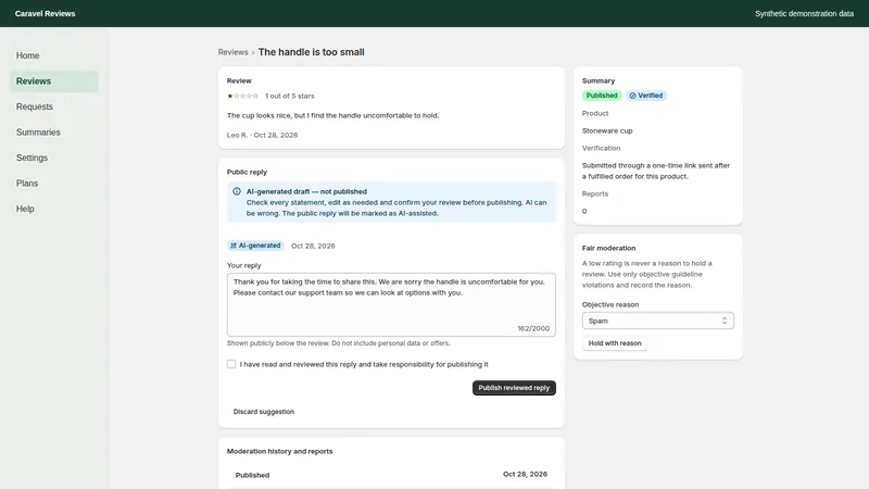 Caravel Reviews — Review detail and reply