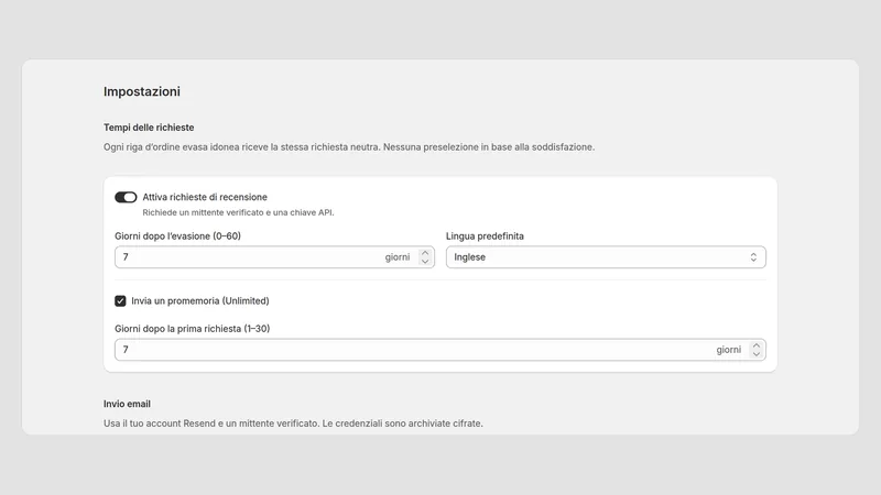 Caravel Reviews — Impostazioni
