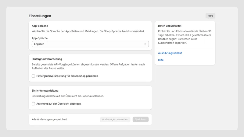 Caravel Sync — Einstellungen