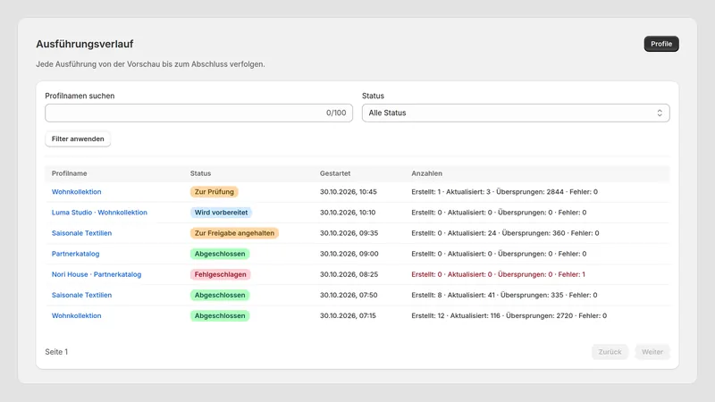 Caravel Sync — Durchlauf-Historie