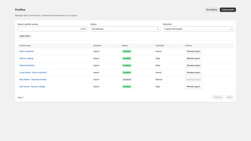 Caravel Sync — Import profiles
