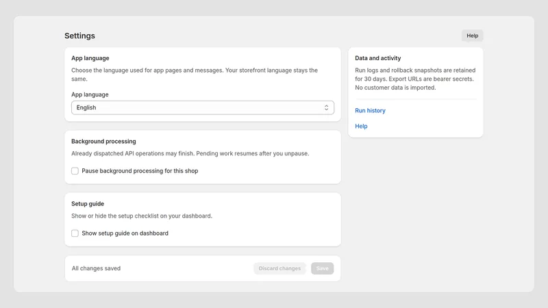 Caravel Sync — Instellingen