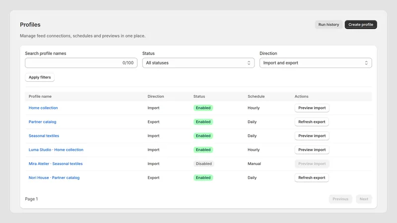 Caravel Sync — Profile importu