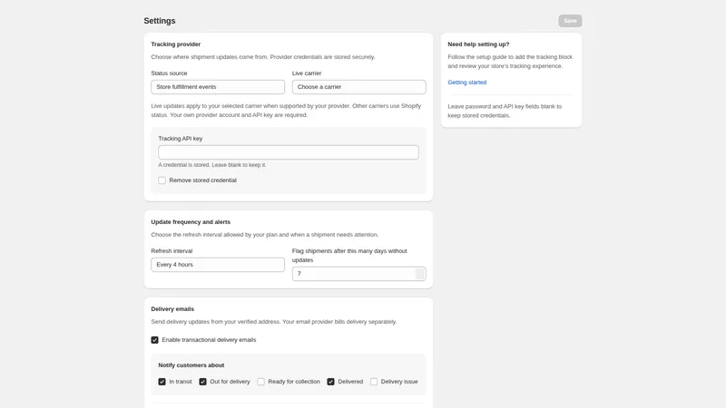 Caravel Track — Settings